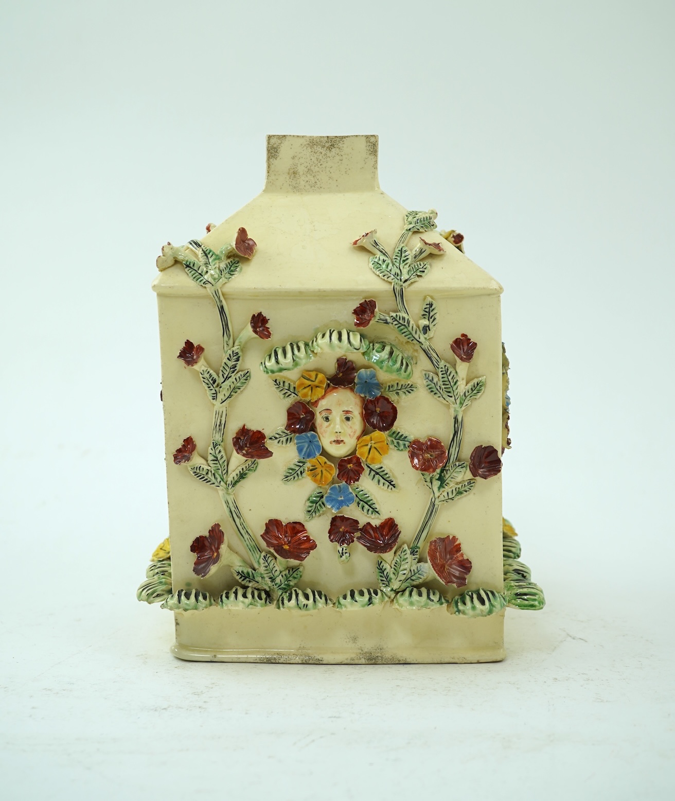 A rare English creamware encrusted tea caddy, c.1770-1780